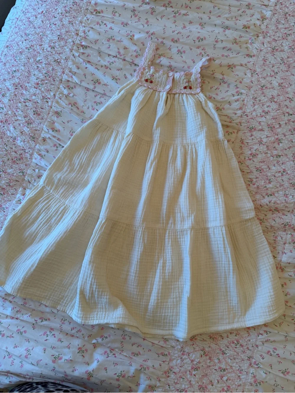 WILD WAWA Crochet Ivory Cherry Girls Dress 5-6Y